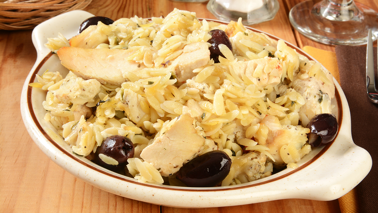 Greek Style Chicken, Orzo and Feta